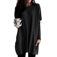 thumbnail image 1 of DYMADE Women's Long Sleeve Round Neck Stitching Ribbed Cuffs Patch Pockets Tunic Blouse Plus Size S-5XL, 1 of 4