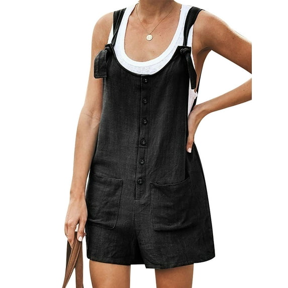 DYMADE Women's Overalls Sleeveless Jumpsuit Casual Female Playsuit Rompers Strap Shorts Pants With Pocket