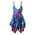 thumbnail image 1 of DYMADE Women's Plus Size Floral Print Spaghetti Strap Irregular Swimsuit 2 pcs Bathing Sets, 1 of 3