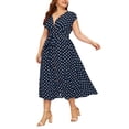 thumbnail image 1 of DYMADE Women's Plus Size Polka Dot Short Sleeve Belt Breathable Summer Plus Dresses, 1 of 5