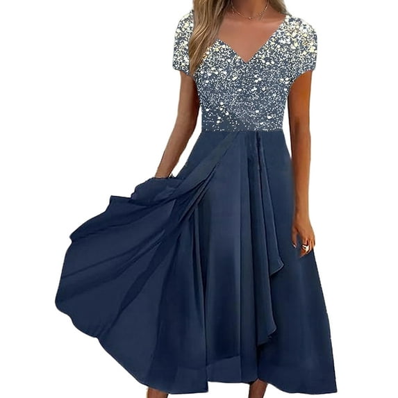 DYMADE Women's Plus Size S-5XL Summer Floral Print V-Neck Short Sleeve Chiffon Pleated Fit & Flare Dresses