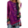 thumbnail image 1 of DYMADE Women's Round Neck Long Sleeve Ethnic Printed Flowy Tunics Top, 1 of 4
