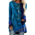 thumbnail image 1 of DYMADE Women's Round Neck Long Sleeve Ethnic Printed Flowy Tunics Top, 1 of 4