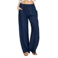 thumbnail image 1 of DYMADE Women's Shirring Solid Color Elastic Waist Casual Ankle-Length Pants, 1 of 2