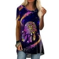 thumbnail image 1 of DYMADE Women's Short Sleeve Round Neck Printed Flowy Tunics Top, 1 of 2