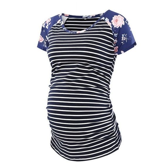 DYMADE Women's Short Sleeve Ruched Maternity T Shirt Top
