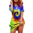 thumbnail image 1 of DYMADE Women's Short Sleeve Tie Dye Print Scoop Neck Casual Loose Mini Dress, 1 of 3