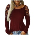 thumbnail image 1 of DYMADE Women's Solid Hot Drilling Hollow Out Long Sleeve Round Neck Casual Loose Tops, 1 of 4