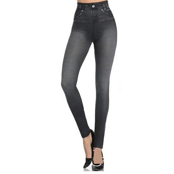 DYMADE Women's Stretch High Waist Faux Denim Leggings Jeggings Casual Skinny Pants