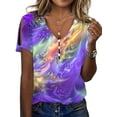 thumbnail image 1 of DYMADE Women's Summer Casual Tops Tie Dye V-Neck Short Sleeve Button Tunic T-Shirts, 1 of 3