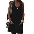 thumbnail image 1 of DYMADE Women's Summer Dungaree Dress Pockets Round Neck Sleeveless Loose Waist Button Pinafor Dresse, 1 of 2