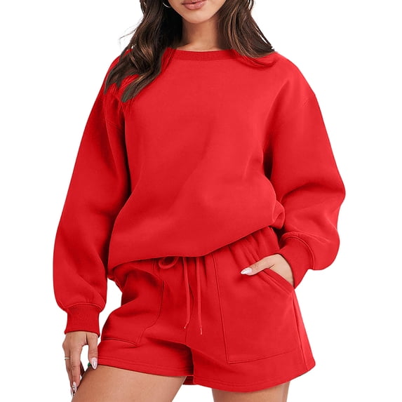 DYMADE Women's Tracksuit 2Pcs Outfit Set Winter Sweatshirt Shorts Sportwear Loungewear Sets Activewear Sets