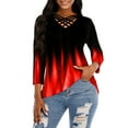 thumbnail image 1 of DYMADE Womens 3/4 Sleeve Gradient Print Blouse Criss Cross V Neck T Shirt Tops, 1 of 5