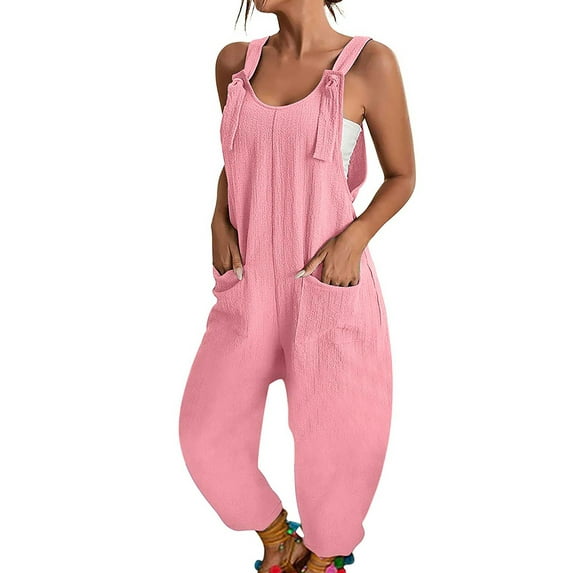 DYMADE Womens Adjustable Strap Jumpsuits Summer Casual Square Neck Sleeveless Pockets One-Piece Pants