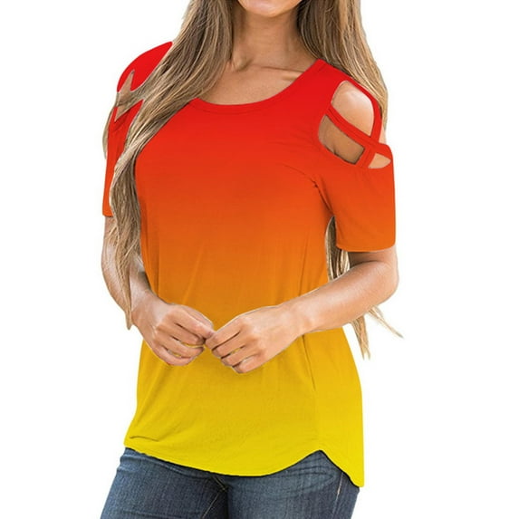 DYMADE Womens Blouse Strappy Short Sleeve Cold Shoulder Tops