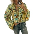 thumbnail image 1 of DYMADE Womens Buttons Henley Tops Floral Print Long Sleeve Round Neck Sexy Relaxed Fit Basic Blouses, 1 of 4