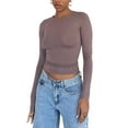 thumbnail image 1 of DYMADE Womens Casual Long Sleeve Round Spliced Button Solid Slim Sexy Pullover Basic T-Shirt, 1 of 5