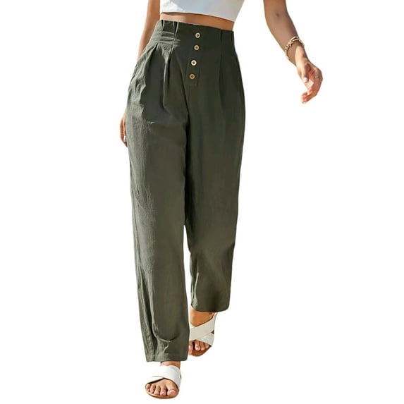 DYMADE Womens Casual Solid Pleated Elastic Waist Ankle-Length Harem Pants