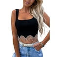 thumbnail image 1 of DYMADE Womens Casual Summer Rhinestones Sleeveless Square Neck Tassel Slim Sexy Camisole Tank Tops, 1 of 2