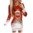 thumbnail image 1 of DYMADE Womens Christmas Party Cocktail Long Sleeve Round Neck Elk Print A-Line Dress, 1 of 2