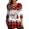 thumbnail image 1 of DYMADE Womens Christmas Snowflake Santa Claus Print Criss-Cross Long Sleeve Casual Tunic T-Shirts Blouse Top, 1 of 4