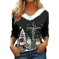 thumbnail image 1 of DYMADE Womens Christmas T-Shirt Tops Snowman Print Patchwork Plush Long Sleeve V-Neck Loose Tunic Blouse, 1 of 2