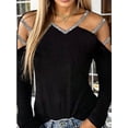 thumbnail image 1 of DYMADE Womens Cold Shoulder Long Sleeve Classic Pullover T-Shirt, 1 of 4