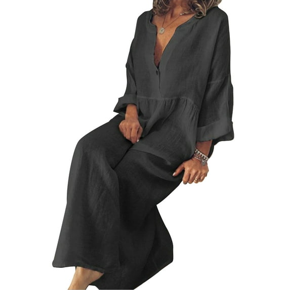 DYMADE Womens Cotton Linen Beach Cover Up Kaftan T-Shirt Dress Loose Kimono Maxi Dress S-5XL