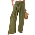 thumbnail image 1 of DYMADE Womens Cotton Linen Full Length Elastic Waist Draw String Solid Mid Waist Summer Casual Pants, 1 of 4