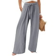 thumbnail image 1 of DYMADE Womens Cotton Linen Full Length Elastic Waist Draw String Solid Mid Waist Summer Casual Pants, 1 of 4