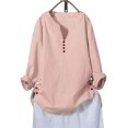 thumbnail image 1 of DYMADE Womens Cotton Linen Long Sleeve Buttons Plus Size Loose Shirt Blouses, 1 of 2