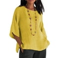 thumbnail image 1 of DYMADE Womens Cotton Linen Plus Size Loose Blouses 3/4 Sleeve Casual Kimono Tops, 1 of 2