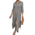 thumbnail image 1 of DYMADE Womens Cotton Linen Plus Size S-5XL Button Single Breasted Turn-down Collar Long Sleeve Shirt Dresses, 1 of 4
