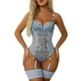 thumbnail image 1 of DYMADE Womens Embroidered Lace Bodysuit Sexy Garter Lingerie Mesh Babydoll, 1 of 4