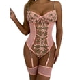 thumbnail image 1 of DYMADE Womens Embroidered Lace Bodysuit Sexy Garter Lingerie Mesh Babydoll, 1 of 4