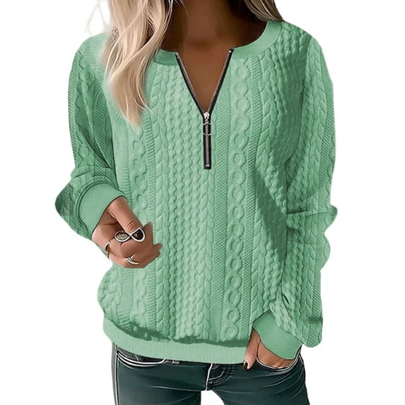 DYMADE Womens Fall Fashion News 1/2 Zip Round Neck Long Sleeve Spliced Blouse T-Shirs