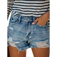 thumbnail image 1 of DYMADE Womens Frayed Raw Hem Ripped Denim Jean Shorts, 1 of 3