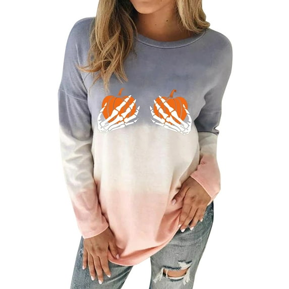 DYMADE Womens Gradient Print Long Sleeve Blouse Halloween Tunic T-Shirt Tops