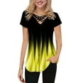 thumbnail image 1 of DYMADE Womens Gradient Short Sleeve Blouse Criss Cross V Neck T Shirt Tops, 1 of 5