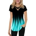 thumbnail image 1 of DYMADE Womens Gradient Short Sleeve Blouse Criss Cross V Neck T Shirt Tops, 1 of 6