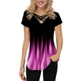 thumbnail image 1 of DYMADE Womens Gradient Short Sleeve Blouse Criss Cross V Neck T Shirt Tops, 1 of 5