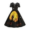 thumbnail image 1 of DYMADE Womens Halloween Gothic Cartoon Printed Lace Short Sleeve Vintage Fit & Flare Dress, 1 of 4
