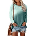 thumbnail image 1 of DYMADE Womens Leisure Gradient Print Long Sleeve Relaxed Fit Basic Tops T-Shirts Blouses, 1 of 3