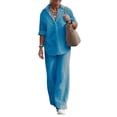 thumbnail image 1 of DYMADE Womens Long Sleeve Single Breasted Blouses + Elastic Waist Casual Pants Solid Color Two Piece Sets, 1 of 2