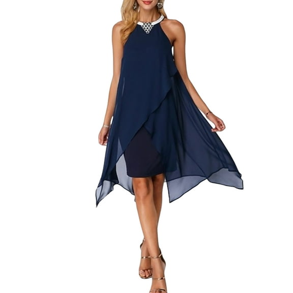 DYMADE Womens Party Cocktail Ball Gown Elegant Chiffon Sleeveless Halter Formal Dresses