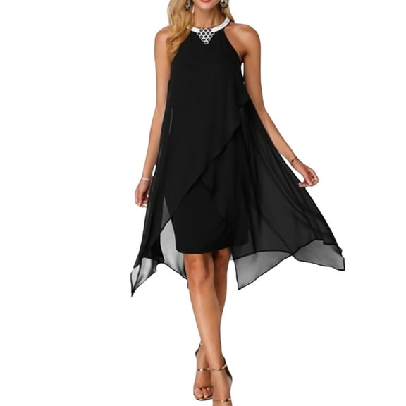 DYMADE Womens Party Cocktail Ball Gown Elegant Chiffon Sleeveless Halter Formal Dresses