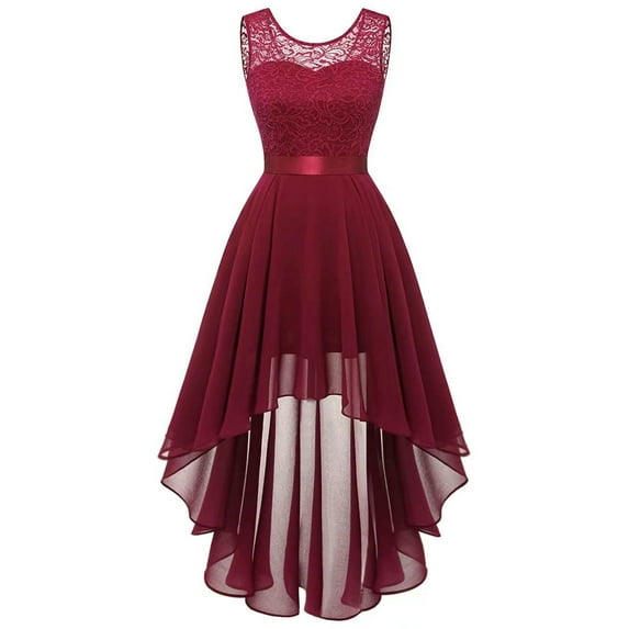 DYMADE Womens Party Cocktail Wedding Ball Gown Chiffon Lined Round Neck Sleeveless Solid Color Elegant A-Line Formal Dresses