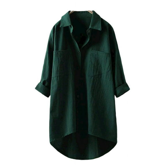 DYMADE Womens Plus Size Long Sleeve Buttons Casual Shirt Cotton Linen Blouse Tops