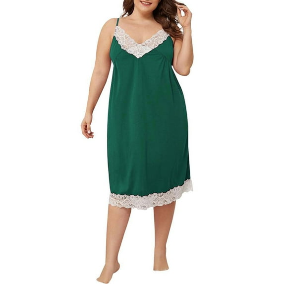 DYMADE Womens Plus Size Nightgown Lace Sleeveless Strap Sleep Dress