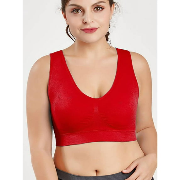 DYMADE Womens Plus Size Solid Color Plus Size Large Sports Bra Cup Tops